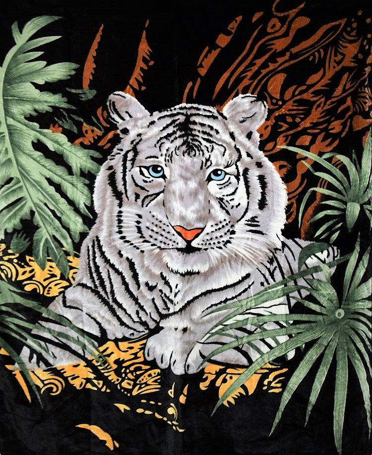 White Tiger 12+ lb Reversible Korean Mink Style Borrego Blanket Set with 2 Pillowcases – King