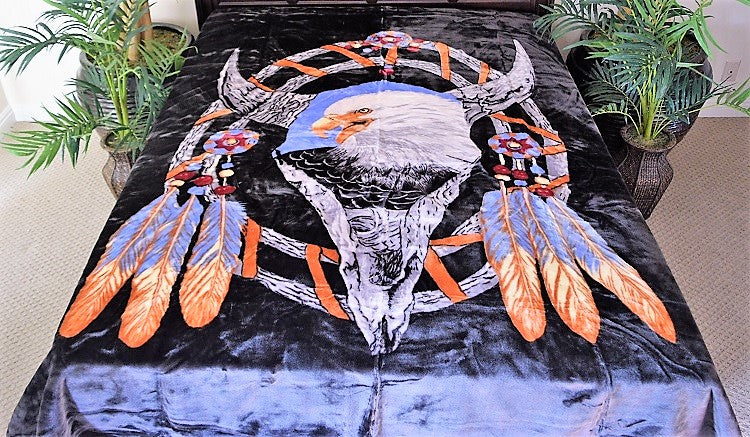 Bald Eagle Dreamcatcher 5 lb Korean Mink Style Blanket – Queen