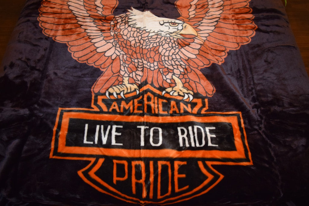 War Eagle Motorcycle Rider 5 lb Korean Mink Style Blanket – Queen