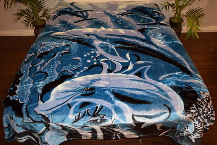 Dolphins Swimming Korean Mink Style Blanket – Heavy King & Queen