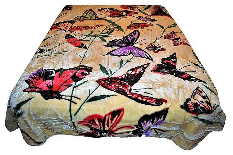 Cream Butterflies 5 lb Korean Mink Style Blanket – Queen