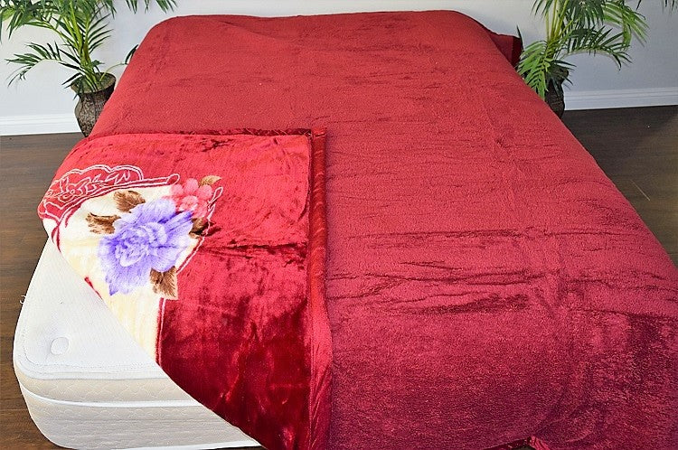 Red Roses Floral 12+ lb Reversible Korean Mink Style Borrego Blanket Set with 2 Pillowcases – King