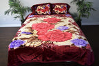 Red Roses Floral 12+ lb Reversible Korean Mink Style Borrego Blanket Set with 2 Pillowcases – King