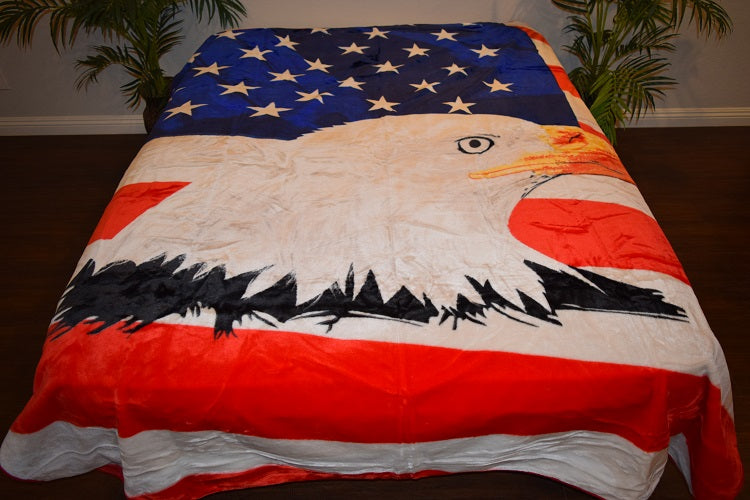 USA Flag & Eagle 5 lb Korean Mink Style Blanket – Queen