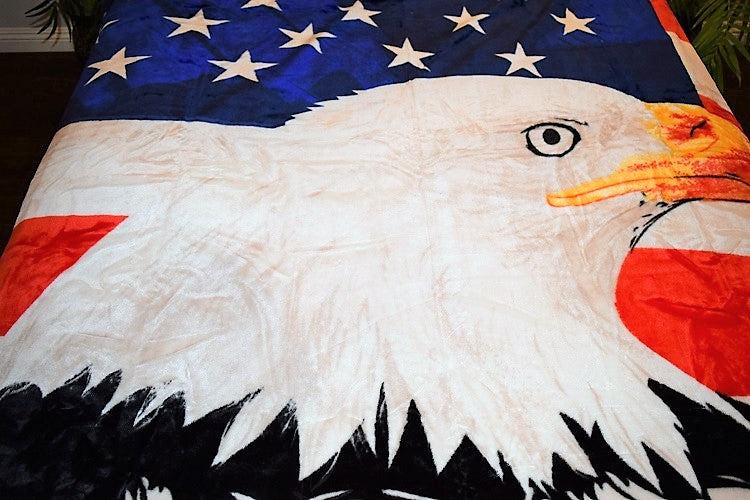 USA Flag & Eagle 5 lb Korean Mink Style Blanket – Queen