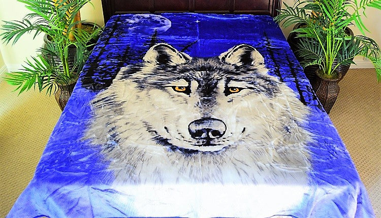 Big Wolf Face Korean Mink Style Blanket – Heavy Queen & Queen