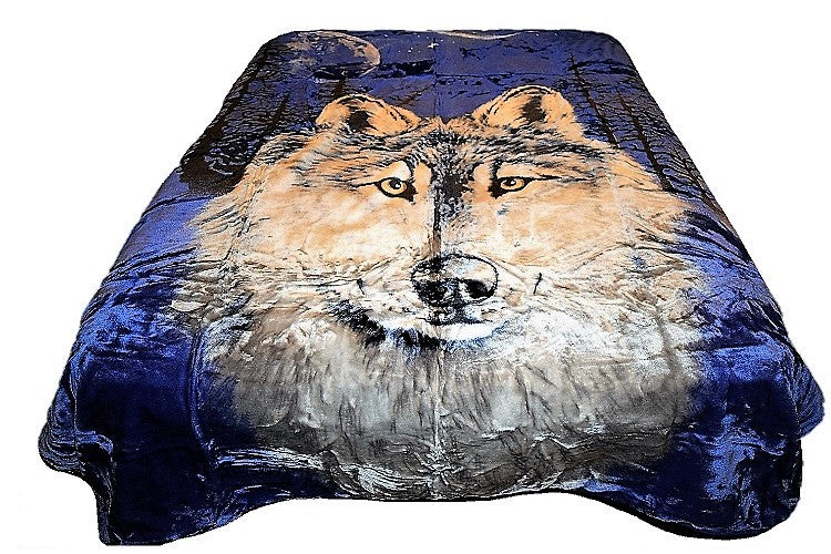 Big Wolf Face Korean Mink Style Blanket – Heavy Queen & Queen
