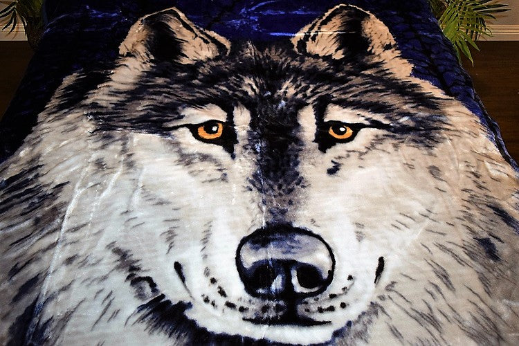 Big Wolf Face Korean Mink Style Blanket – Heavy Queen & Queen