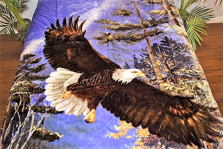 Flying Bald Eagle 6 lb Korean Mink Style Blanket – Queen