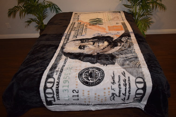$100 Bill 5 lb Korean Mink Style Blanket – Queen