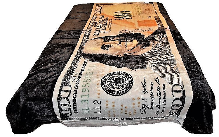 $100 Bill 5 lb Korean Mink Style Blanket – Queen