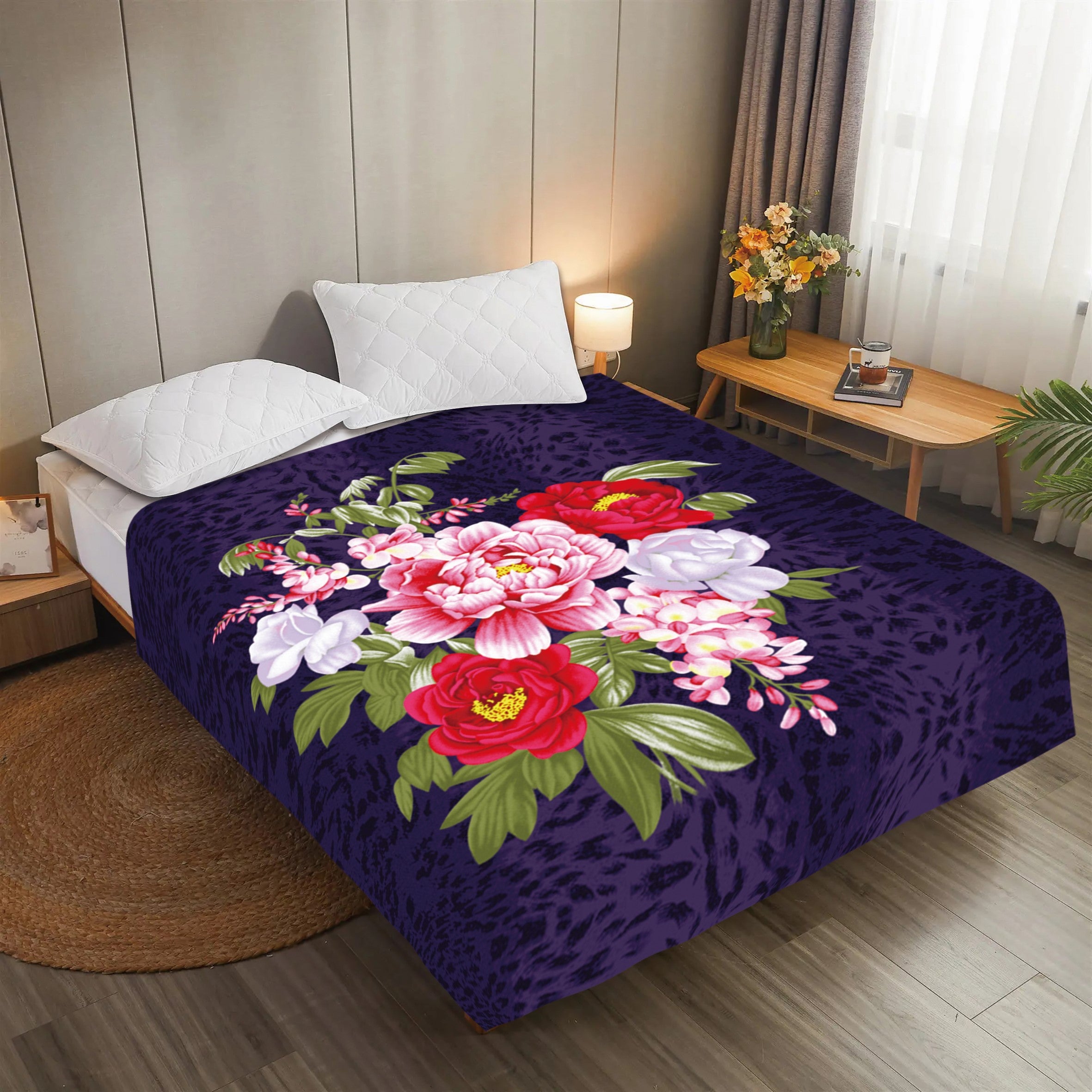 Floral 12 lb Reversible Korean Mink Style Blanket – Heavy King