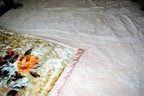 Beige Floral 12+ lb Reversible Korean Mink Style Sherpa Borrego Blanket Set with 2 Pillowcases – King