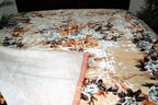 Beige Floral 12+ lb Reversible Korean Mink Style Sherpa Borrego Blanket Set with 2 Pillowcases – King