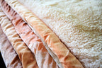 Beige Floral 12+ lb Reversible Korean Mink Style Sherpa Borrego Blanket Set with 2 Pillowcases – King